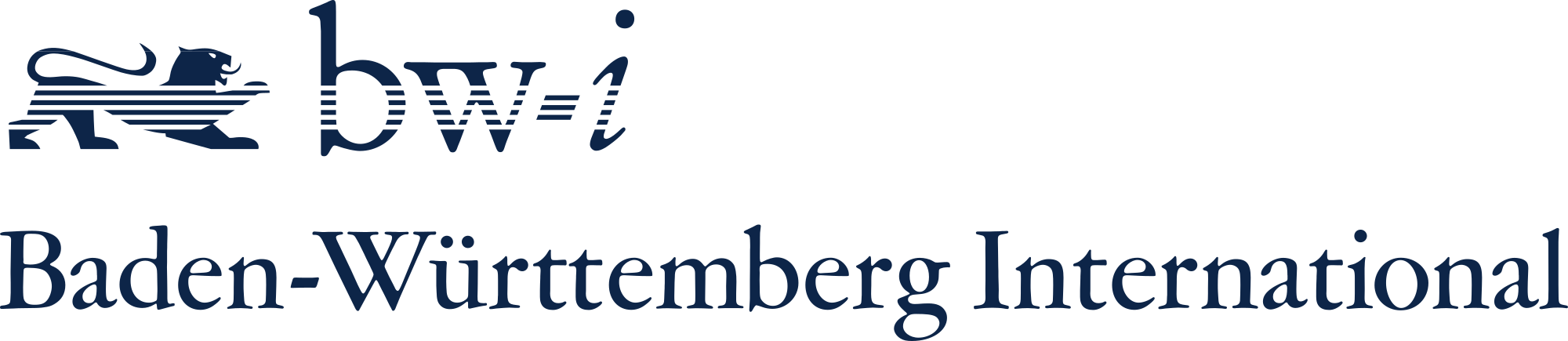 Auf dem Logo ist ein Löwe abgebildet, daneben der Schriftzug:"bw-i", darunter der Schriftzug "Baden-Württemberg international"