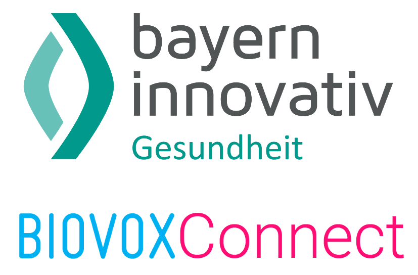 Logos von Bayern innovativ Gesundheit und dem Netzwerk BIOVOX Connect