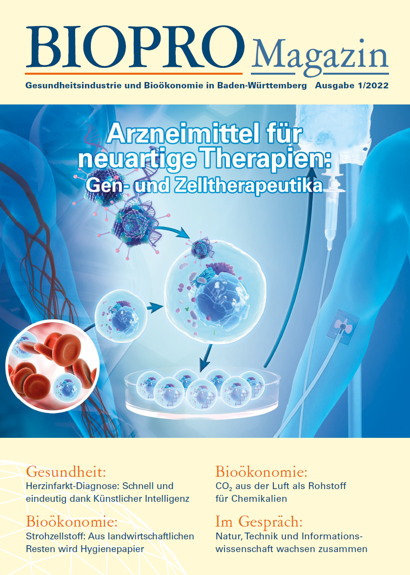 Titelbild des neuen BIOPRO Magazin 1/2022 Gen- und Zelltherapeutika