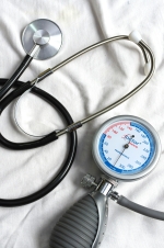 A stethoscope and blood pressure monitor