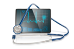 Auf dem Foto zu sehen ist ein Symbol für Telemedizin: Stethoskop und Monitor