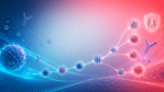 Übersicht in blau und rot über die Reaktionskette mit DNA, Antikörpern, Immunzellen und einer Familie.