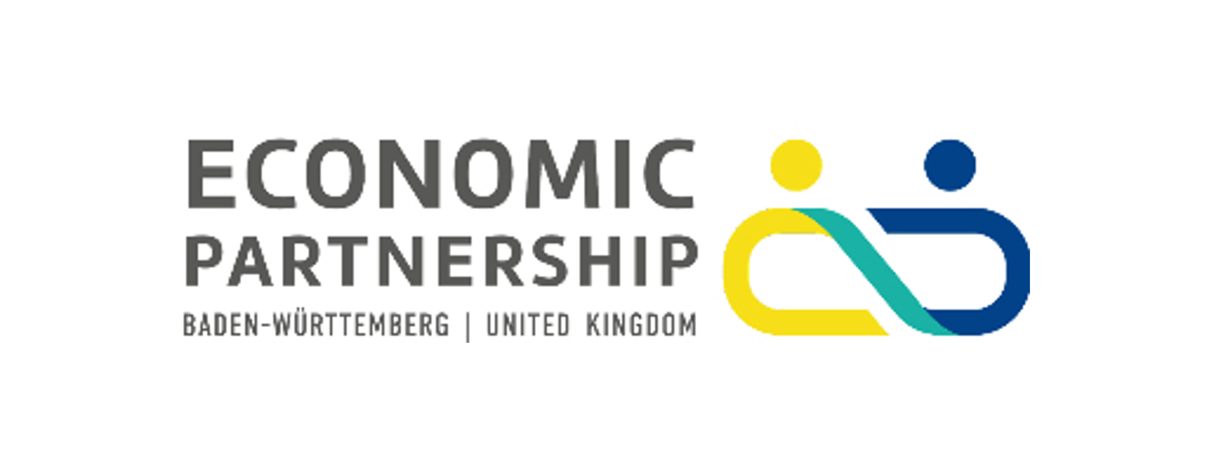 The logo features the word ‘Economic Partnership’ in large letters at the top, with ‘Baden-Württemberg | United Kingdom’ in grey lettering on a white background below.  On the right-hand side, there is an infinity symbol arranged horizontally in yellow, b
